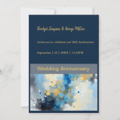 抽象的な青と金のインクのしぶきアートのウェディング 招待状 (正面)