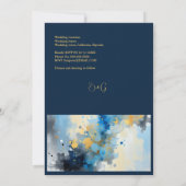 抽象的な青と金のインクのしぶきアートのウェディング 招待状 (裏面)