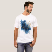 抽象的な青と金のインクの飛沫 Tシャツ (正面フル)