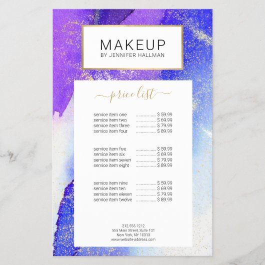 抽象的な青の水彩画にフェイクゴールドダスト チラシ (正面)