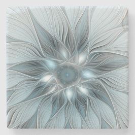 抽象的な青みがかった灰色の花のフラクタルアート ストーンコースター
