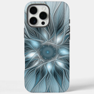 抽象的な青みがかった灰色の花のフラクタルアート iPhone 16 PRO MAXケース