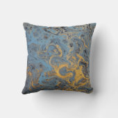 抽象的な青及び金ゴールドの枕 クッション (裏面)