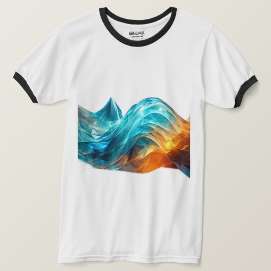 抽象的な青橙色の幾何学的な波 Tシャツ (デザイン正面)