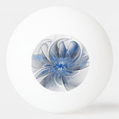 抽象的な青灰色の水彩フラクタルアートの花 卓球ボール (裏面)