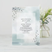 抽象的な青灰色の水彩画にインスパイアされたウェディング 招待状 (スタンド正面)