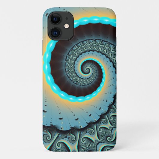 抽象的な青緑とオレンジのフラクタルアートスパイラル Case-Mate iPhoneケース (裏面)