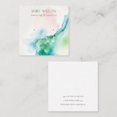 抽象的な青緑のぼかしウォーターカラー瑪瑙イヤリング スクエア名刺 (正面/裏面)