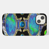 抽象的な青緑のオパール効果と宝石 iPhoneケース (裏面横)