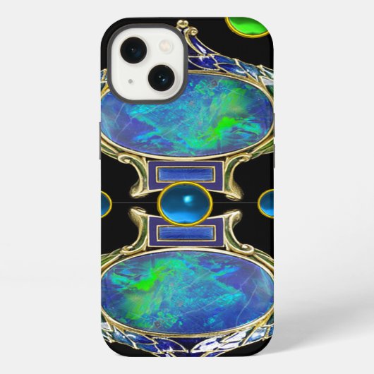 抽象的な青緑のオパール効果と宝石 iPhoneケース (裏面)