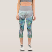 抽象的な青緑の蝶のファンタジーフラクタルアート カプリレギンス (正面)