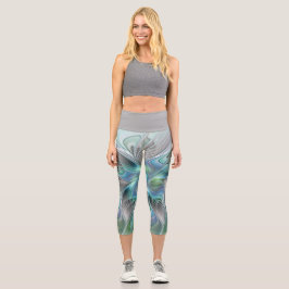 抽象的な青緑の蝶のファンタジーフラクタルアート カプリレギンス