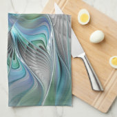 抽象的な青緑の蝶のファンタジーフラクタルアート キッチンタオル (四つ折り)