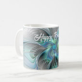 抽象的な青緑の蝶のファンタジーフラクタルアート コーヒーマグカップ (正面左)