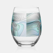 抽象的な青緑の蝶のファンタジーフラクタルアート ステムなしワイングラス (右)