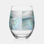 抽象的な青緑の蝶のファンタジーフラクタルアート ステムなしワイングラス (左)