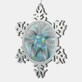 抽象的な青緑の蝶のファンタジーフラクタルアート スノーフレークピューターオーナメント (右)