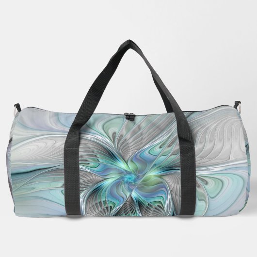 抽象的な青緑の蝶のファンタジーフラクタルアート ダッフルバッグ (裏面)
