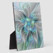 抽象的な青緑の蝶のファンタジーフラクタルアート フォトプラーク (側面)