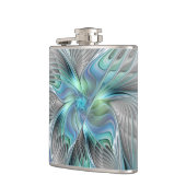 抽象的な青緑の蝶のファンタジーフラクタルアート フラスク (左)