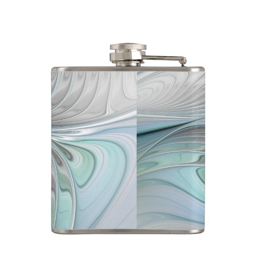 抽象的な青緑の蝶のファンタジーフラクタルアート フラスク (裏面)