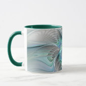 抽象的な青緑の蝶のファンタジーフラクタルアート マグカップ (左)