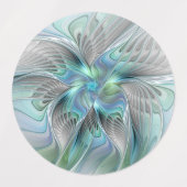 抽象的な青緑の蝶のファンタジーフラクタルアート ラベル (デザイン2)