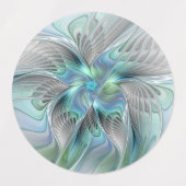 抽象的な青緑の蝶のファンタジーフラクタルアート ラベル (デザイン1)