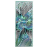 抽象的な青緑の蝶のファンタジーフラクタルアート ワインギフトバッグ (正面)