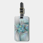 抽象的な青緑の蝶のファンタジーフラクタル名 ラゲッジタグ (正面縦)