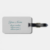 抽象的な青緑の蝶のファンタジーフラクタル名 ラゲッジタグ (裏面横)