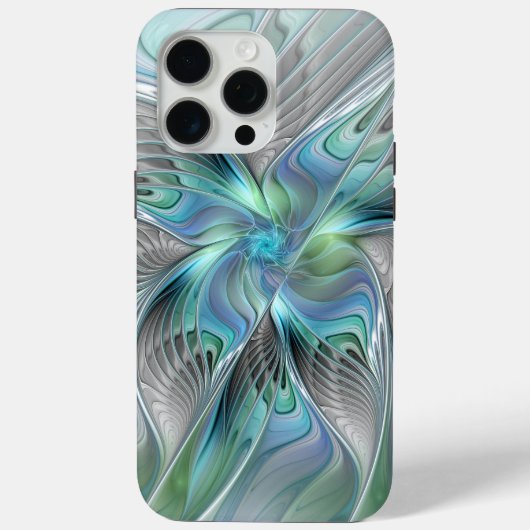 抽象的な青緑の蝶のファンタジー・フラクタル・アート Case-Mate iPhoneケース (裏面)
