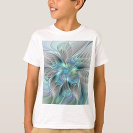 抽象的な青緑の蝶の幻想的なフラクタルアート Tシャツ