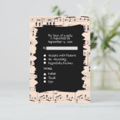 抽象的な音楽とピンクとオレンジの招待状（メニュー選択付き） 出欠カード (スタンド正面)