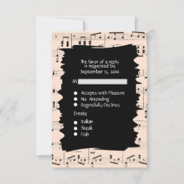 抽象的な音楽とピンクとオレンジの招待状（食事の選択肢付き） 出欠カード