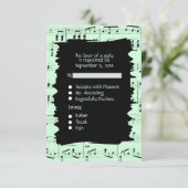 抽象的な音楽とミントのRSVP 招待状（食事の選択肢付き） 出欠カード (スタンド正面)