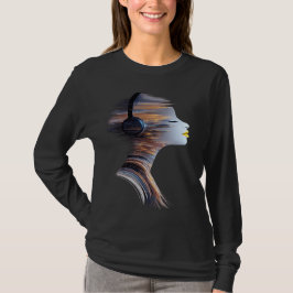 抽象的な音楽のポートレート 女性用長袖Tシャツ Tシャツ