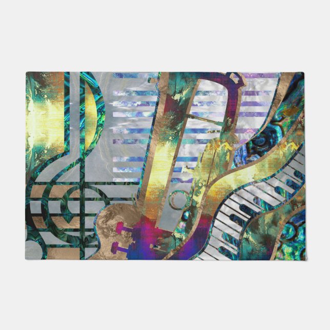 抽象的な音楽芸術のコラージュ-混合メディア#1 ドアマット (正面)