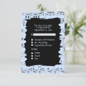 抽象的な音楽 ブラックとブルー RSVP（食事の選択肢付き） 出欠カード (スタンド正面)