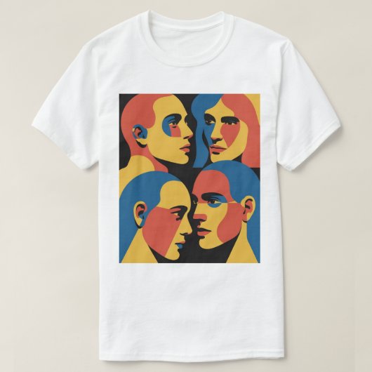 抽象的な顔のグリッドアートプリント、人の顔 Tシャツ (デザイン正面)