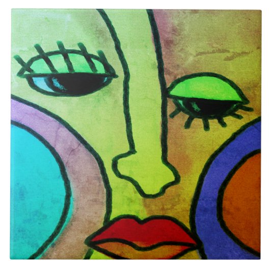抽象的な顔1 - デジタルペイント タイル (正面)