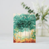 抽象的な風景芸術の木々と森の絵 ポストカード (スタンド正面)