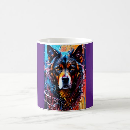 抽象的な飛沫カラー犬 コーヒーマグカップ (中央)