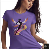 抽象的な飛翔する女性ネオンフローシルエット Tシャツ