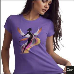 抽象的な飛翔する女性ネオンフローシルエット Tシャツ