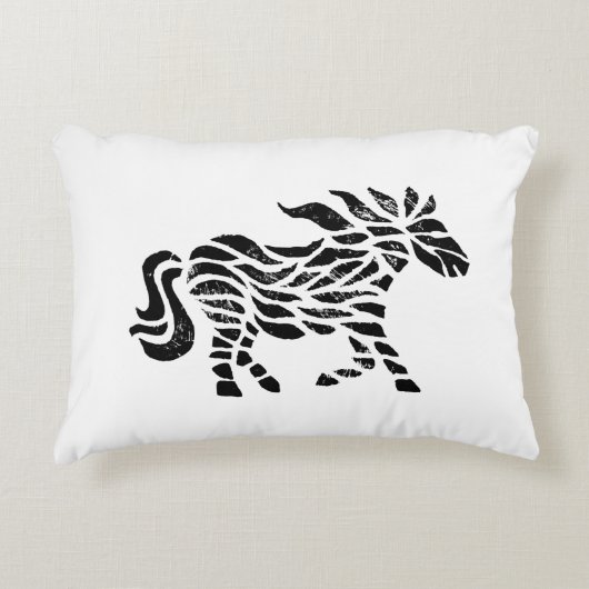抽象的な馬の木版画 アクセントクッション (正面)