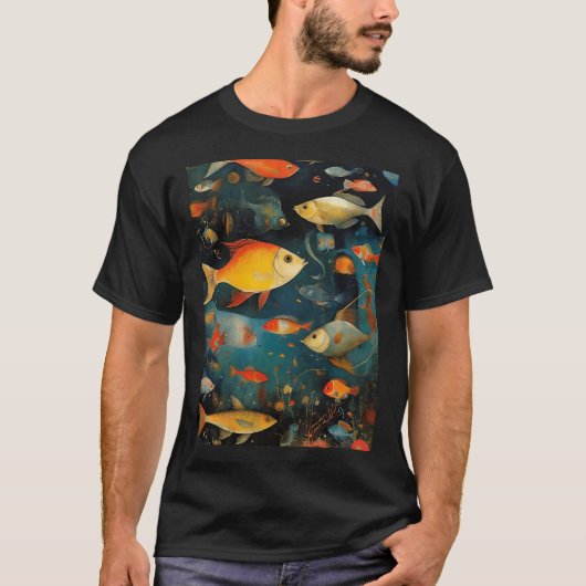 抽象的な魚のアート Tシャツ (正面)