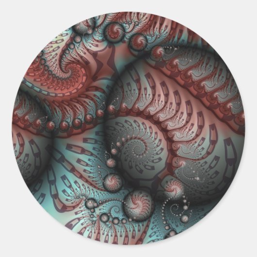 抽象的な鮮やかなファンタジーフラクタルアート ブラウン ブルー ラウンドシール (正面)