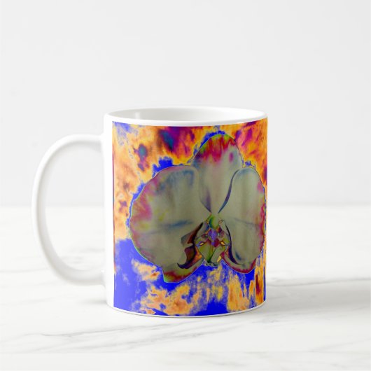 抽象的な鮮やかな水彩花の蘭の絵 コーヒーマグカップ (左)
