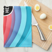 抽象的な鮮やかな虹色の波 | ロゴを追加 キッチンタオル (四つ折り)